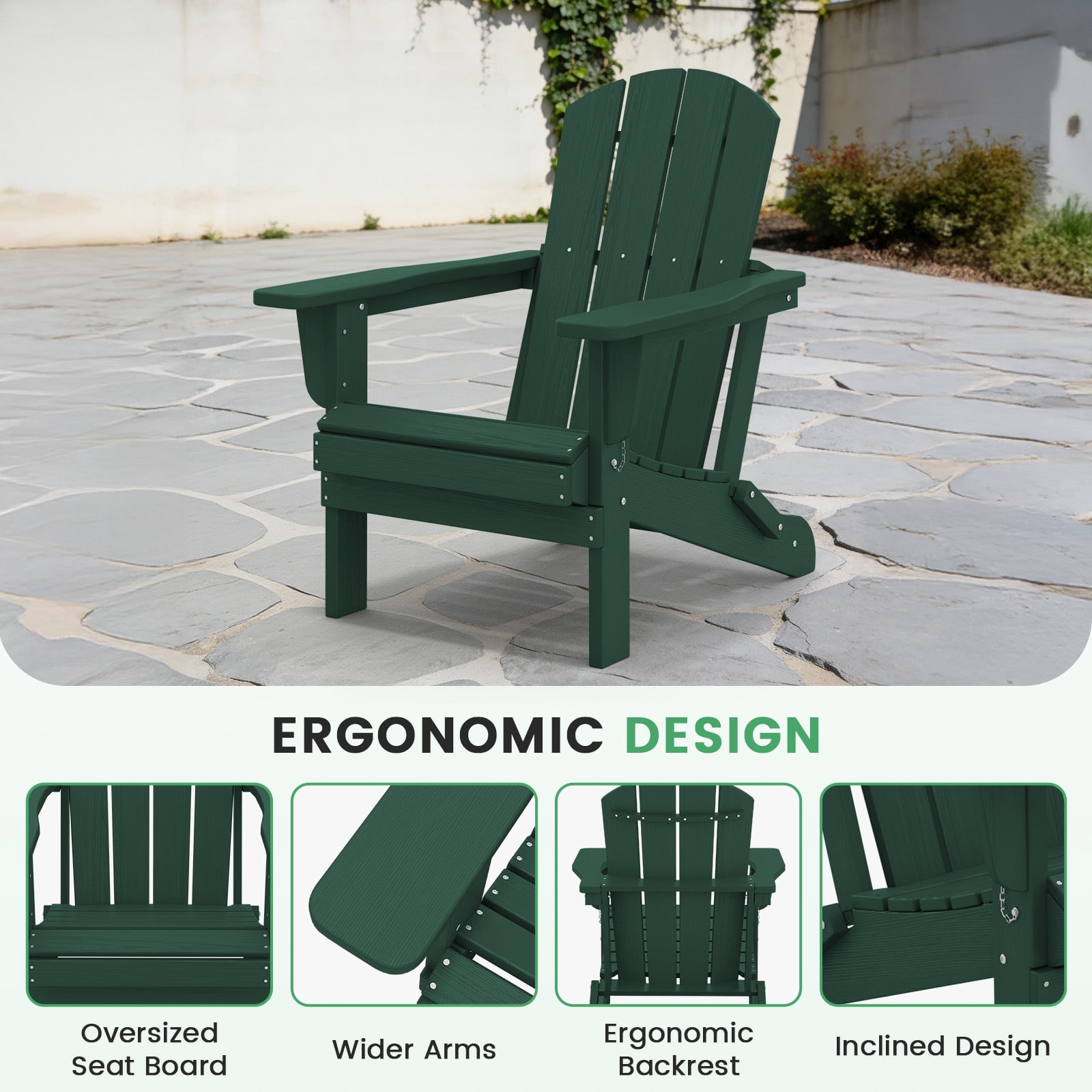 LOYALICE Outdoor Patio Chair, HDPE Plastic Adirondack Chair, Dark Green