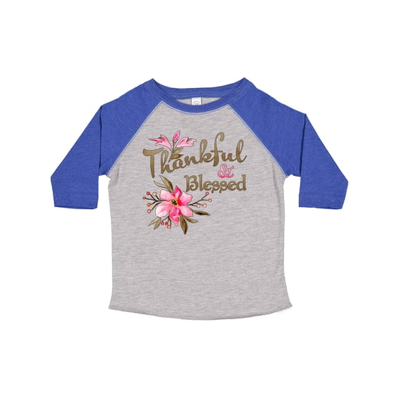 Inktastic Thankful and Blessed Inspirational Saying with Pink Flowers Boys or Girls Toddler T-Shirt
