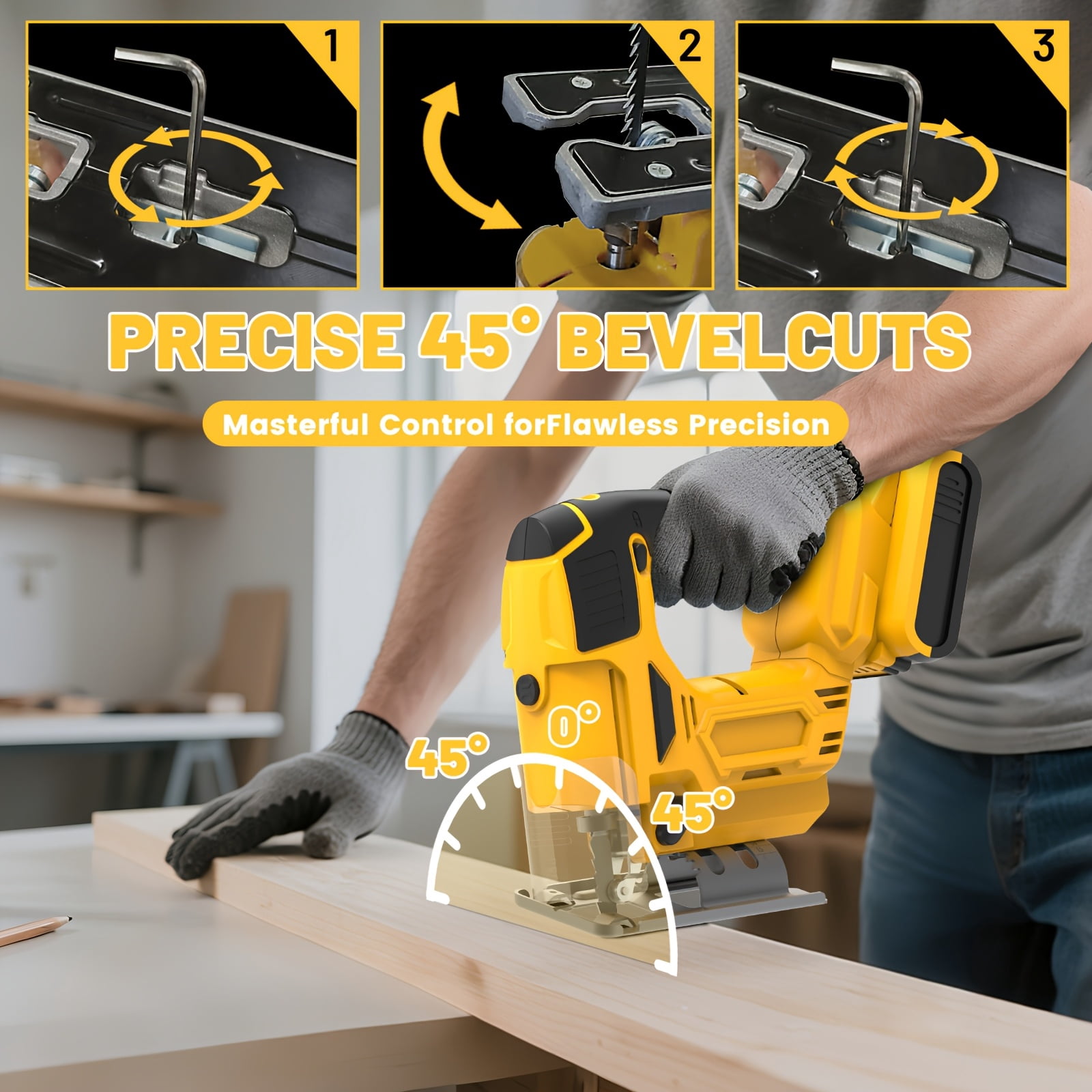 Cordless Jigsaw With Rechargeable Battery 0 To 45 Degree Bevel Adjustment 3 Cutting Modes LED Light For Wood Metal Plastic Cutting