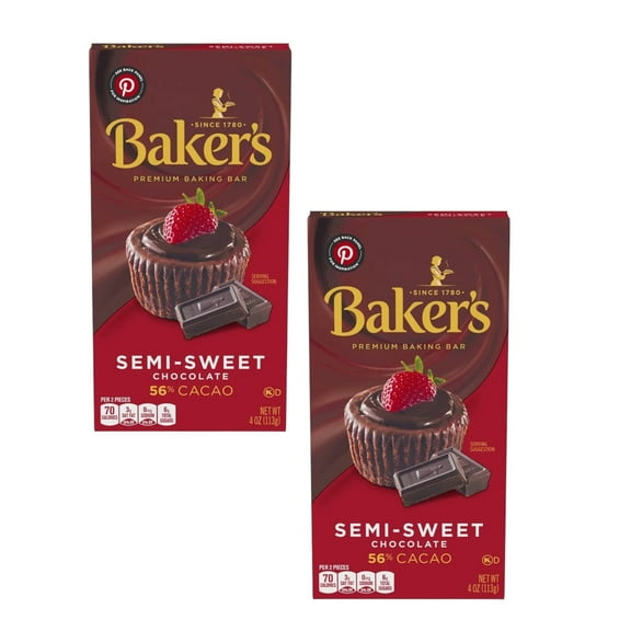 ( 2 Pack ) Baker's Semi-Sweet Chocolate Premium Baking Bar 56% Cacao, 4 Oz Box