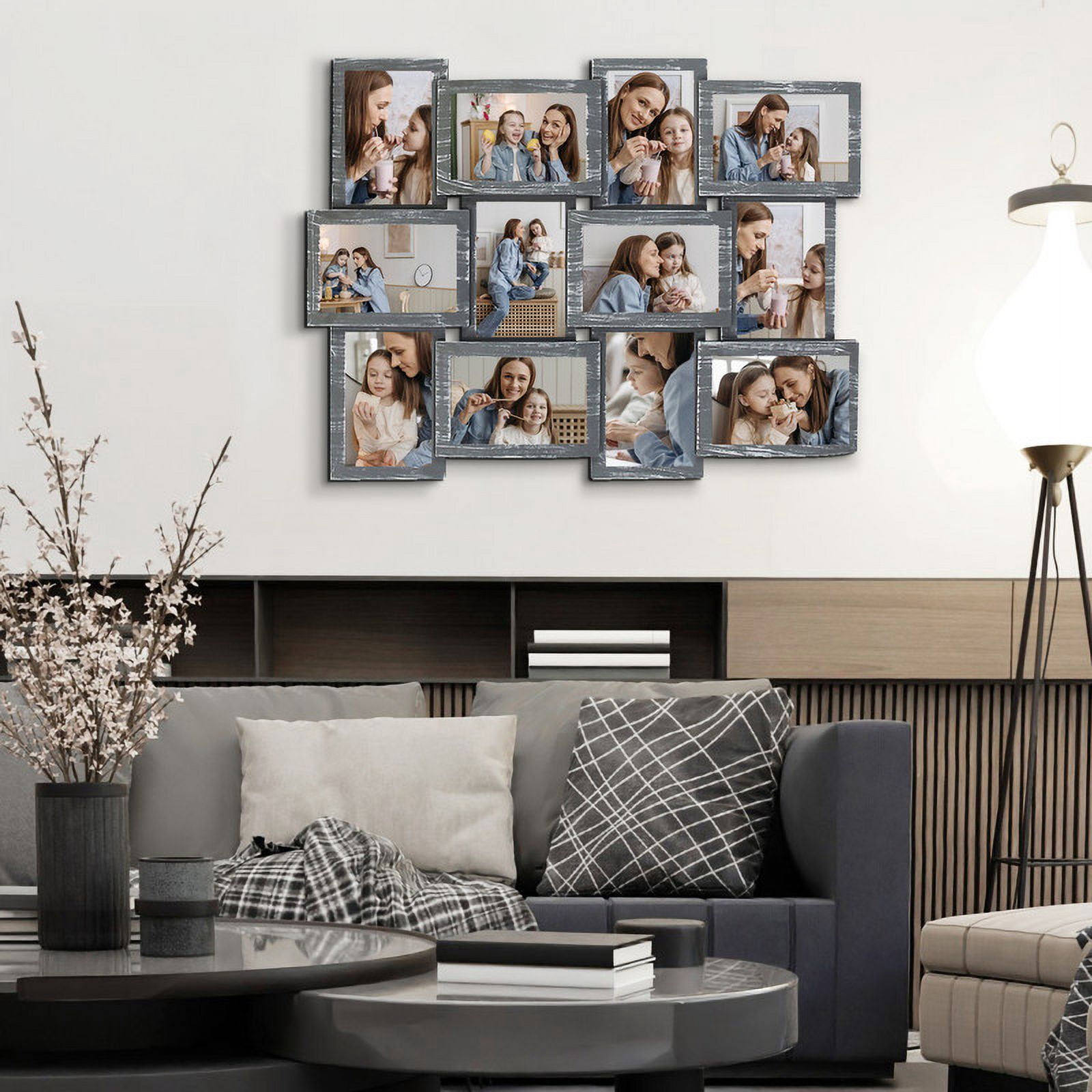 Classic Wall Hanging Picture Frame Collage Gallery Display 12 Opening 6" x 4" Photo Gray