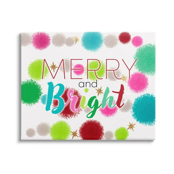 Stupell Industries Merry & Bright Bold Holiday Phrase Holiday Painting Gallery Wrapped Canvas Print Wall Art