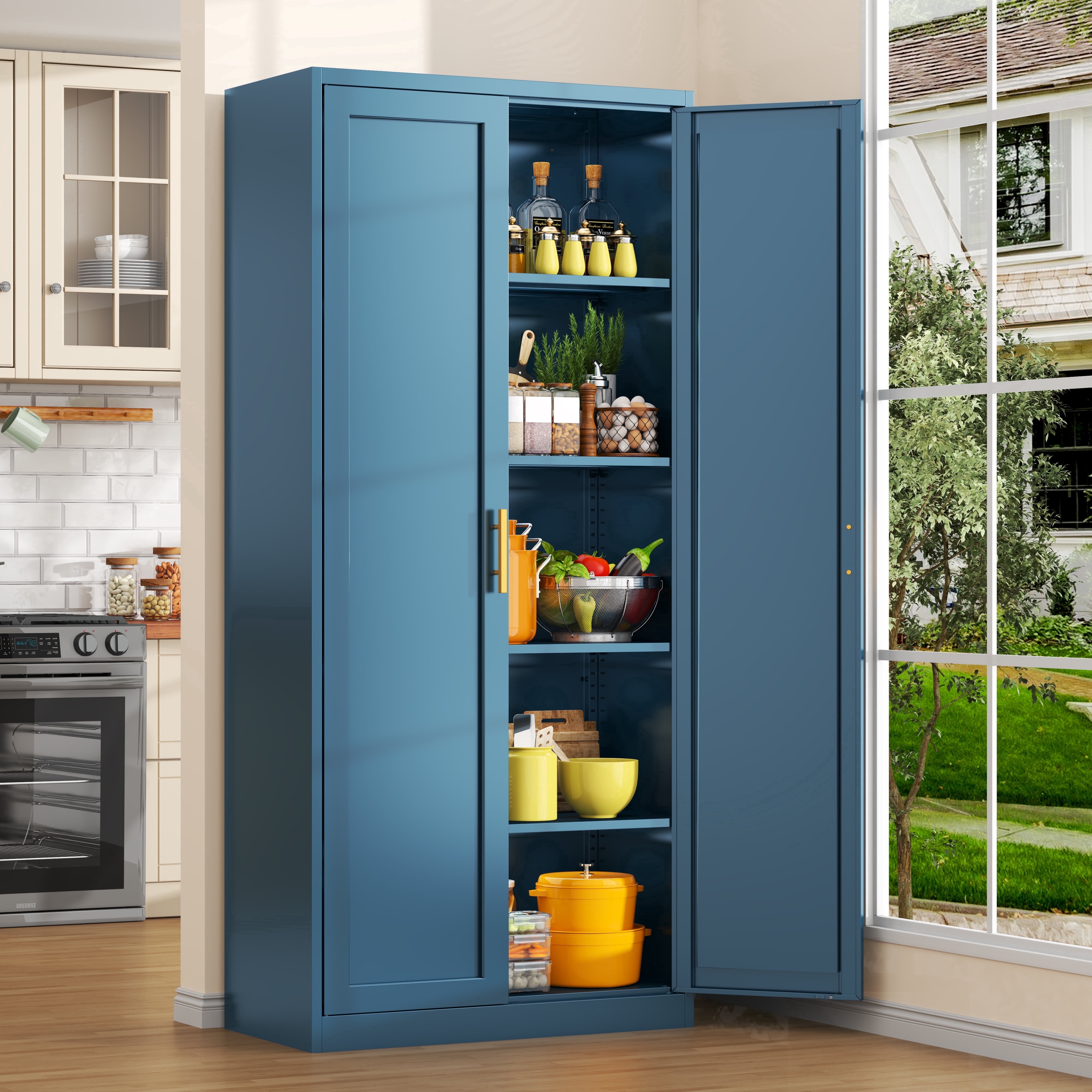 Hodedah 4-Door Kitchen Pantry with 4-Shelves, Beech - Walmart.com