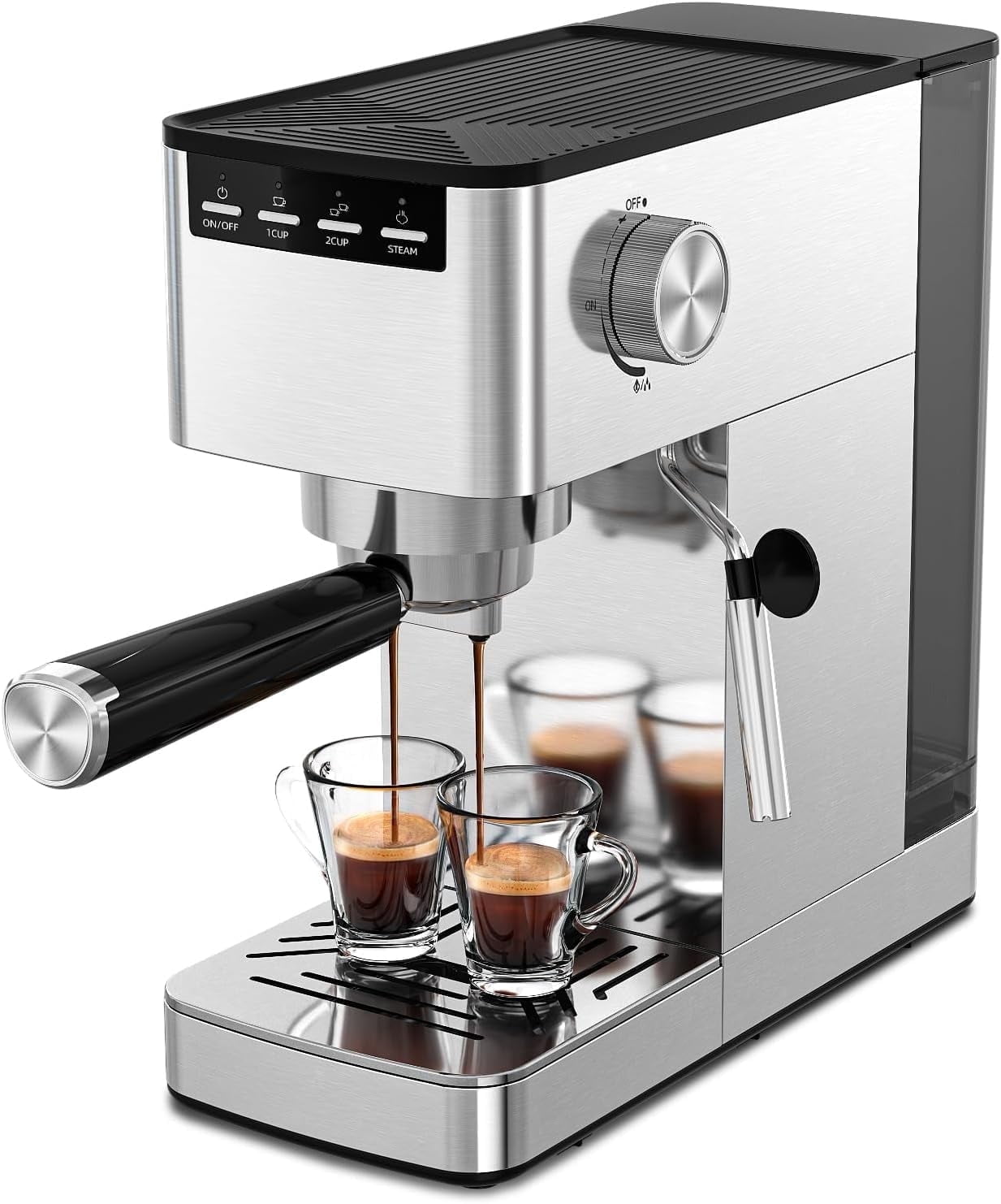 Moifoi Espresso Machine, 20 Bar Compact Espresso Maker with Steam Milk Frother, Stainless Steel Coffee Machine with 42.5oz Removable Water Tank & Mechanical Button for Latte