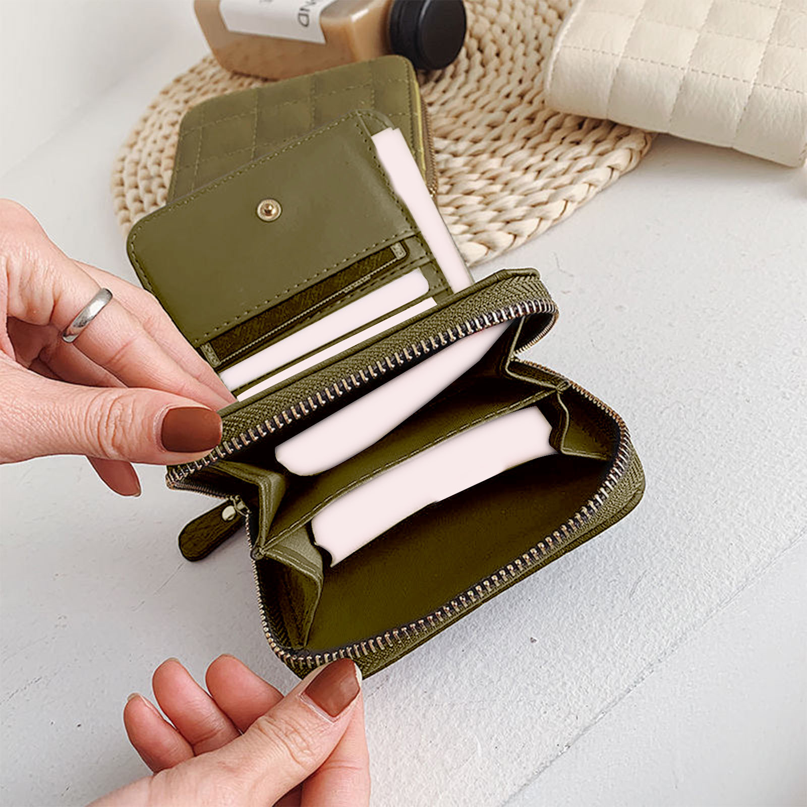 Women's Leather Wallet with 12 Card Slots, Zippered Pocket & Coin