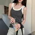 thumbnail image 6 of JGGSPWM Womens Sleeveless Ribbed Tank Tops Summer Round Neck Slim Fit Striped Print Top Casual T Shirts Clothes Black M, 6 of 9