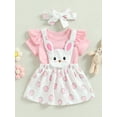 thumbnail image 3 of Baby Girl Easter Outfit Bunny Ruffle Short Sleeve Shirt  one-piece  Suspender Skirt Overall Dress Newborn Easter Clothes Headband, 3 of 9