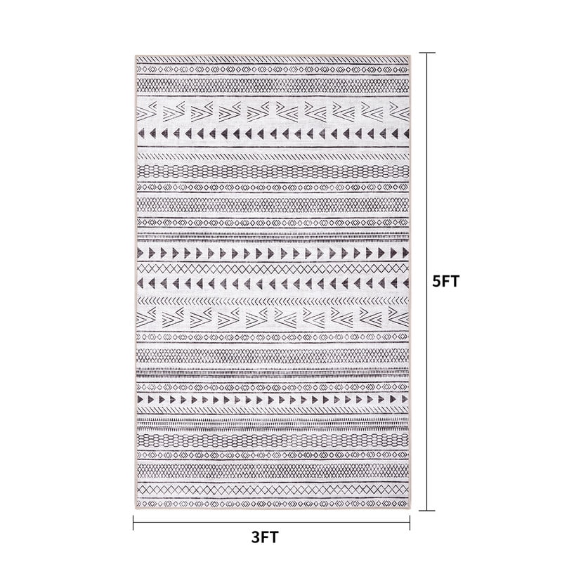 Gianna 3x5 FT Imitation Linen Area Rugs for Living Room, Machine Washable, Low Pile, Ruggable Non-Slip Rug for Bedroom, Dining Room, Geometric Lines