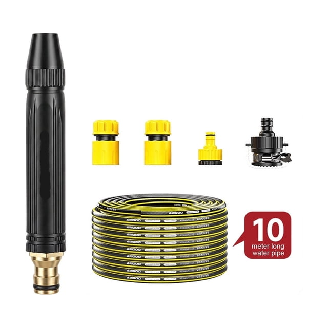 Trousse de Pistolet de Lavage de Voiture à Haute Pression - Buse de Laveuse à Haute Pression et Boyau d'Arrosage Robuste de 33 Pi avec Raccords à Raccord Rapide, Buse de Pulvérisation en Métal pour Jardin, Lavage de Patio avec 3 Connecteurs Jaunes