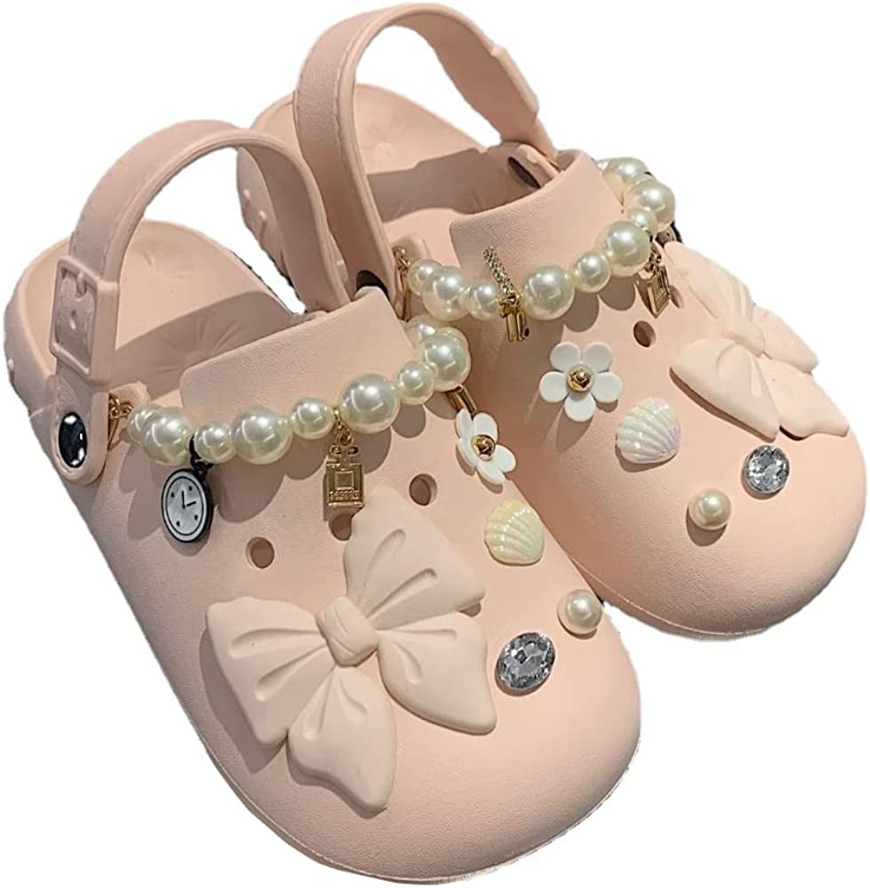CoCopeaunt Cute BowKnot Clogs for Women DIY Pearl Shoes Vintage Women