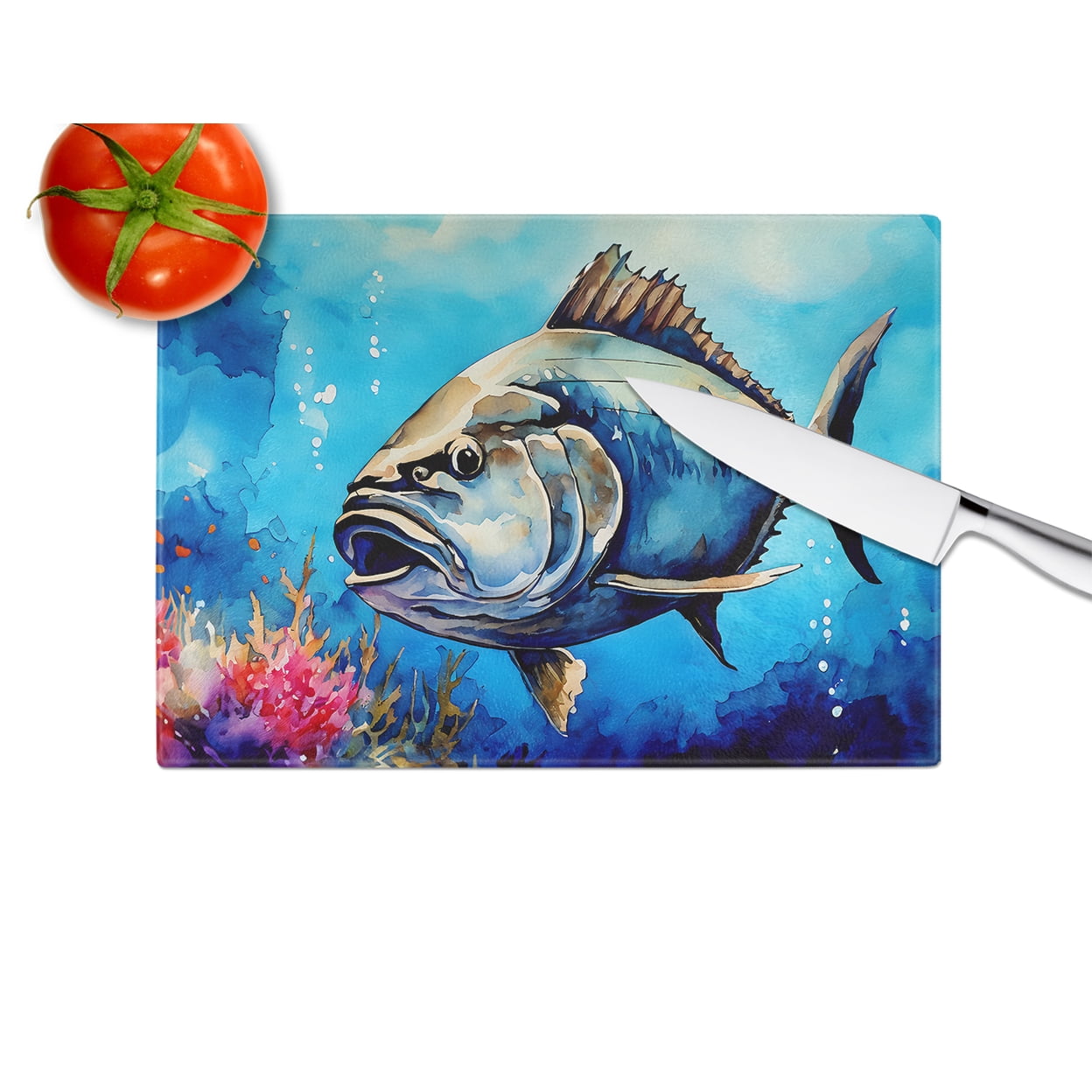Bluefin Tuna Glass Cutting Board Large 12 in x 15 in