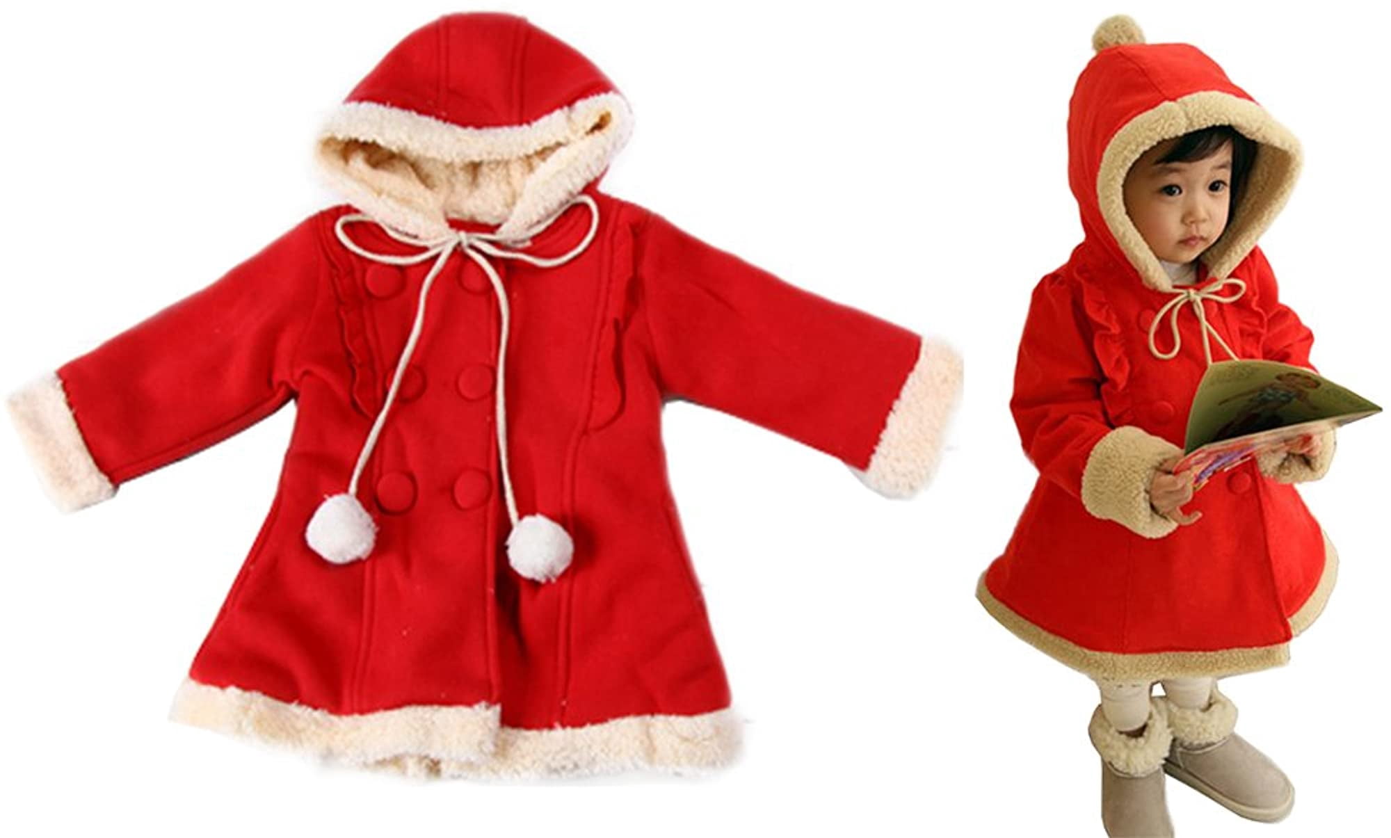 stylesilove Red Hooded Little Girls Warm Jacket Coat with Faux Fur
