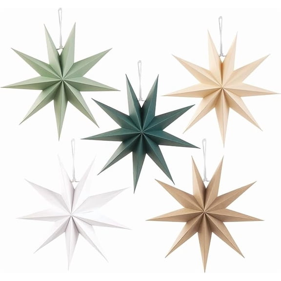 Sage Green 9-Pointed 12 Inch Paper Star Lanterns Christmas Hanging Lamp Paper Decorations Shade Wedding Birthday Christmas Home Party Decorations