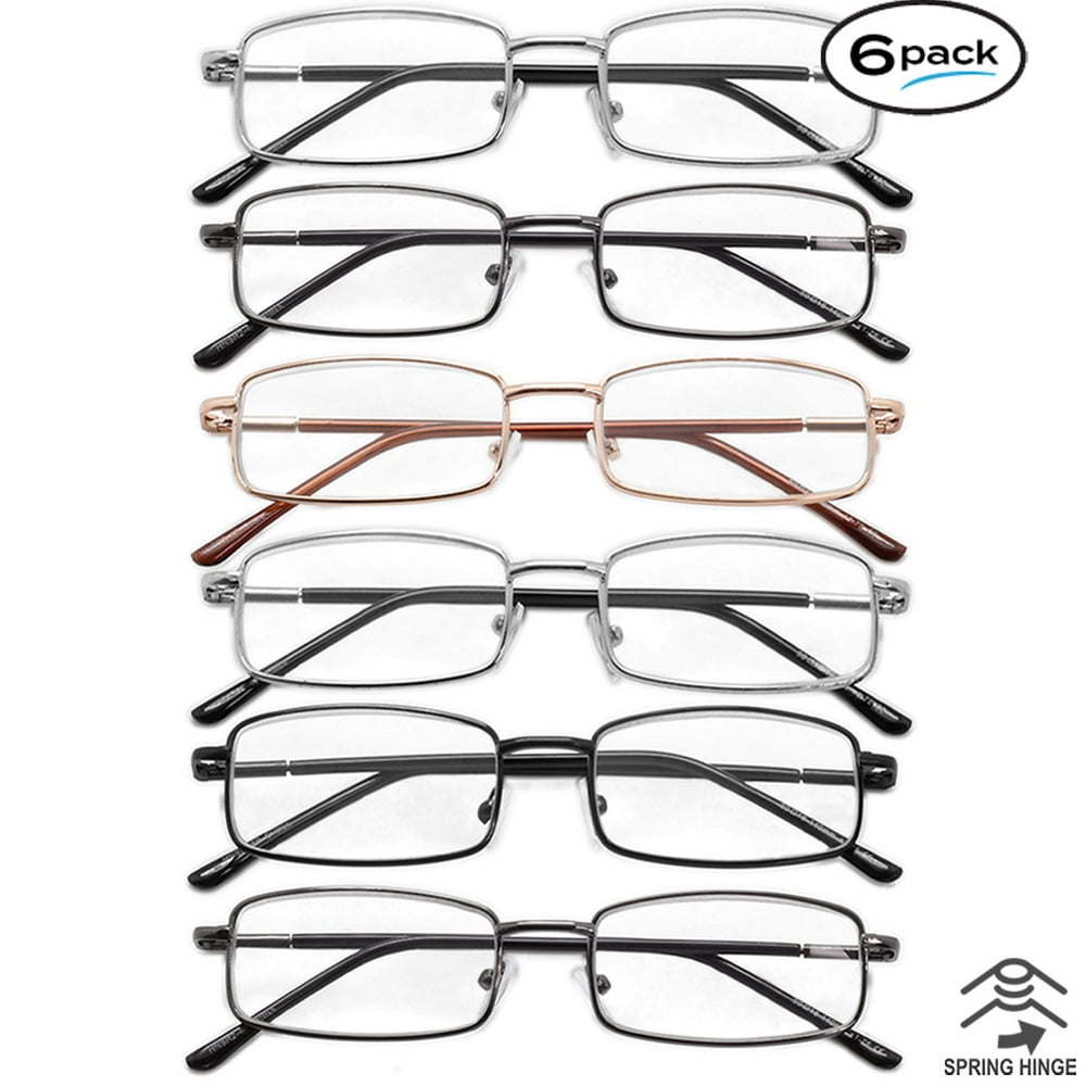 Mens Womens Reading Glasses 6 Pack Metal Frame Readers All Powers Value Pack