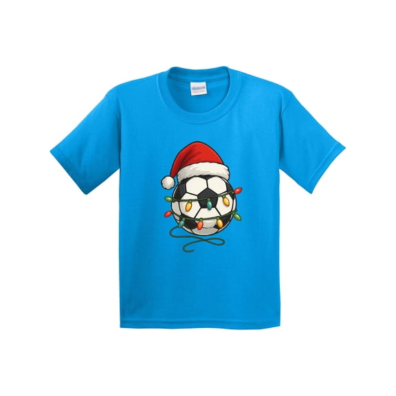 Inktastic Soccer Ball Christmas Lights Santa Hat Youth T-Shirt