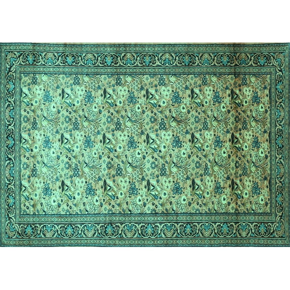 Ahgly Company Machine Washable Indoor Rectangle Persian Turquoise Blue Traditional Area Rugs, 5' x 8'