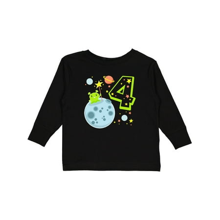 

Inktastic Cute Fourth Birthday Alien in Outer Space Boys or Girls Long Sleeve Toddler T-Shirt