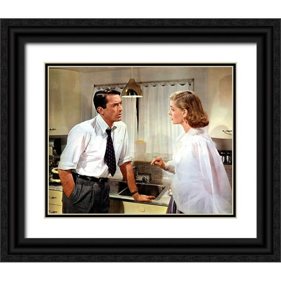 Vintage Hollywood Archive 14x12 Black Ornate Wood Framed with Double Matting Museum Art Print Titled - Gregory Peck, Lauren Bacall, Designing Woman, 1957