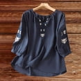 thumbnail image 2 of Uooqdmx Embroidered Cotton Linen Tops for Women Peasant Tops Boho Tunic V Neck Tops for Women Retro Embroidered Boho Bohemian Tops Business Casual Summer Tops Summer Top Black L, 2 of 5