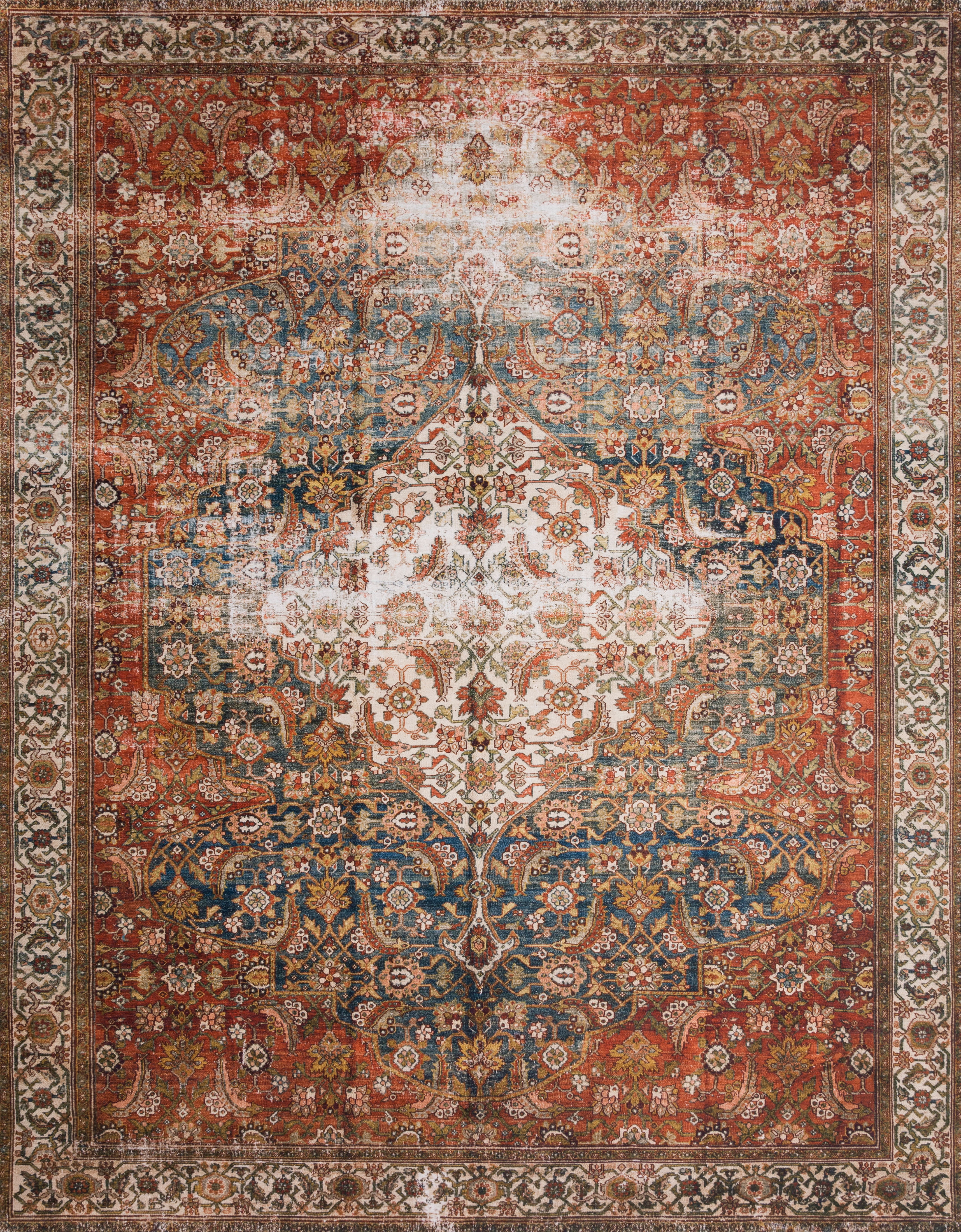 Loloi II Layla Printed Oriental Distressed Ocean / Multi Area Rug