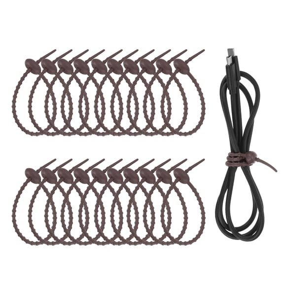 Uxcell 20 Pcs Silicone Ties Bag Clip, 8.5 Inch Multi Purpose Silicone Zip Ties Reusable Rubber Zip Tie, Cable Strap Cord Organizer for Home Office Food Bag Wires Cables, Dark Brown