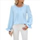 thumbnail image 3 of Camisa de Holgada de Larga con Cuello Redondo y Color Liso para Mujer, Elegante y A . Azul S, 3 of 10