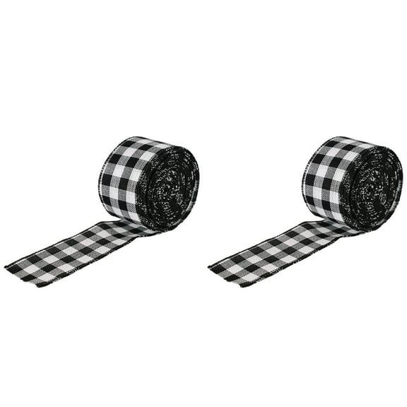 Christmas Wired Edge Ribbons Bulk Spool, Christmas Plaid Ribbon with Burlap and Solid Color Gingham Craft Ribbon for DIY Gift Wrapping, Xmas Tree Decorations, Holiday Bows and Party Crafts