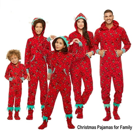 

Pudcoco Christmas Family Matching Hoodie Pajamas Reindeer One Piece Jumpsuit Zipper Pjs for Adult Kids Baby
