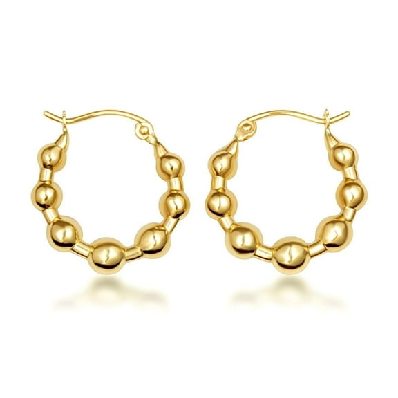 14K Yellow Gold Beaded Huggie Hoop Earrings