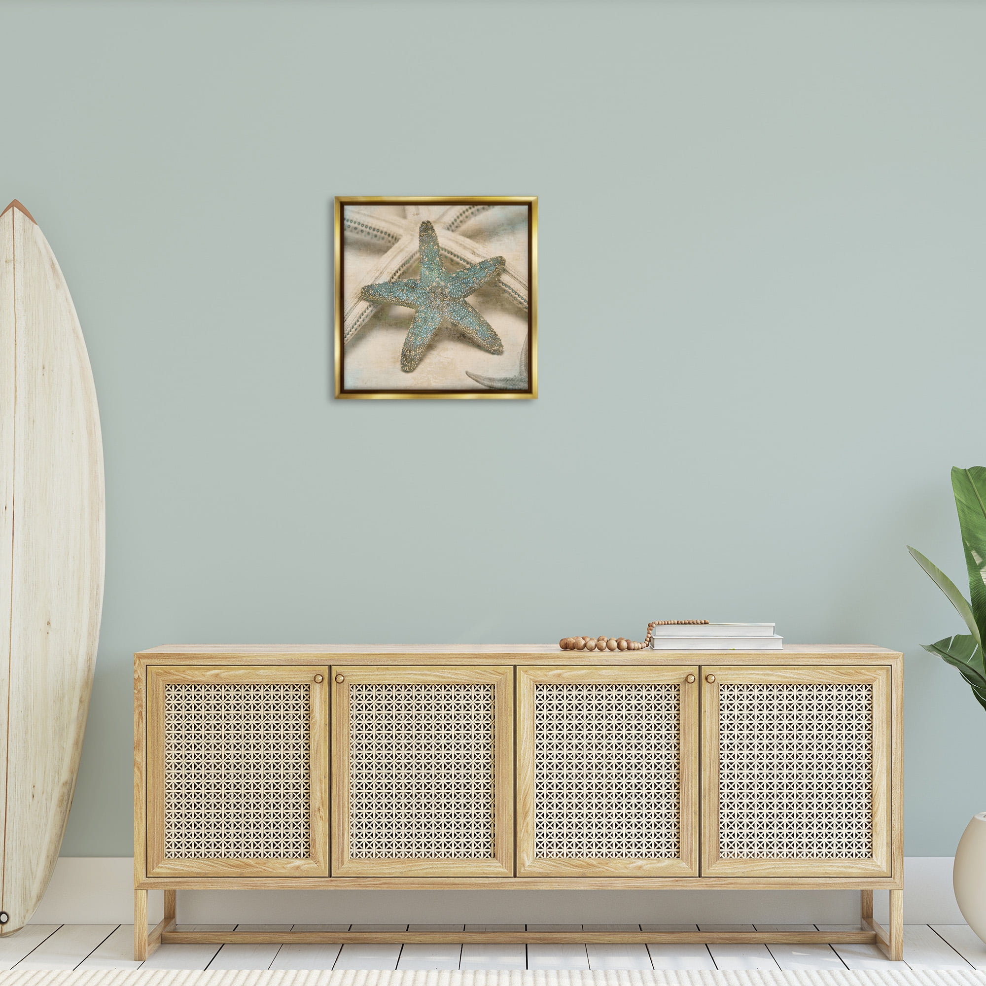 Stupell Industries Distressed Texture Starfish Nature Photography Gold Floater Framed Canvas Art Print Wall Art, 25 x 25