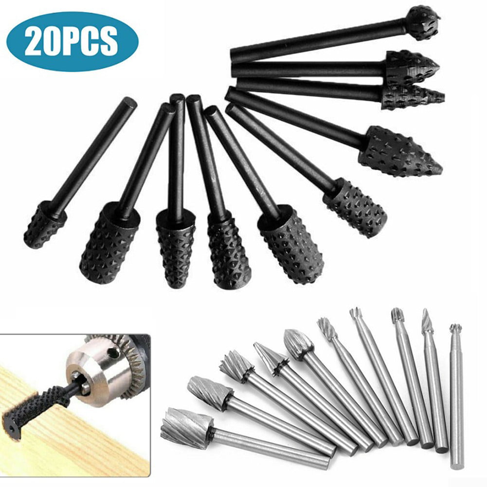 1/8" Tool Drill Bits Set 20 pcs Steel Rotary Burrs High Speed Wood Carving 