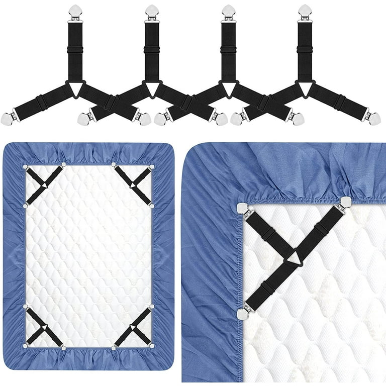 Bed Sheet Holder Straps, Adjustable Bed Sheet Fastener and Triangle Elastic Mattress  Sheet Clips Suspenders Grippers Fasteners Heavy Duty Keeping Sheets Place  for Bedding Mattress (4 PCS) 
