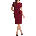 thumbnail image 2 of INSPIRE CHIC Vestido de cuerpo ajustado con peplum y contraste de cuello redondo de manga corta para el trabajo en color burdeos, 2 of 6