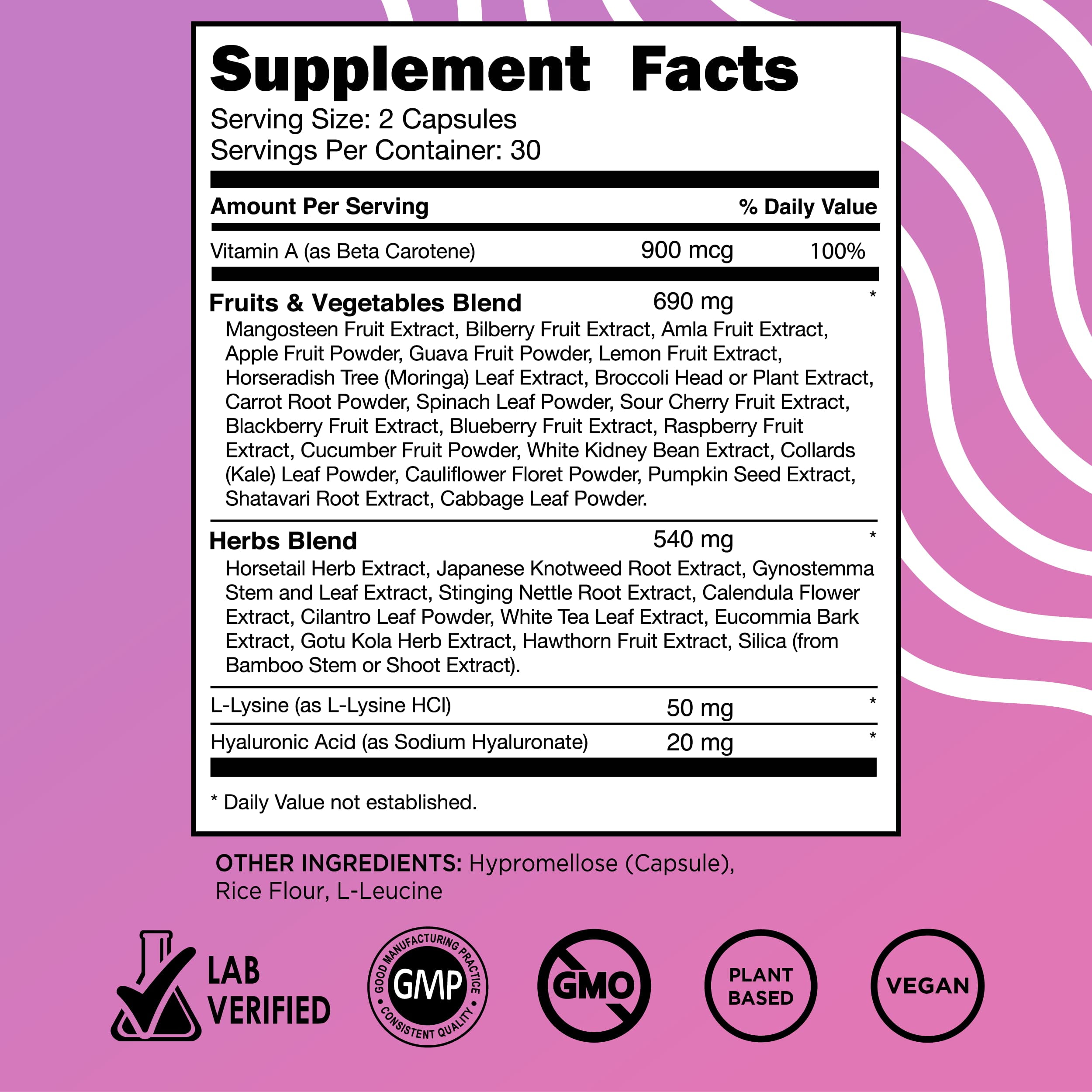 Vital Vitamins Vegan Collagen Booster - with Hyaluronic Acid - Hair, Skin, Nails & Joints - 60 Ct