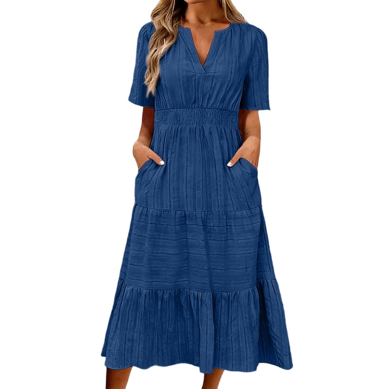 fit & flare lightweight smocked midi dress Fit & Flare Lightweight Smocked-Bodice Midi Dress
