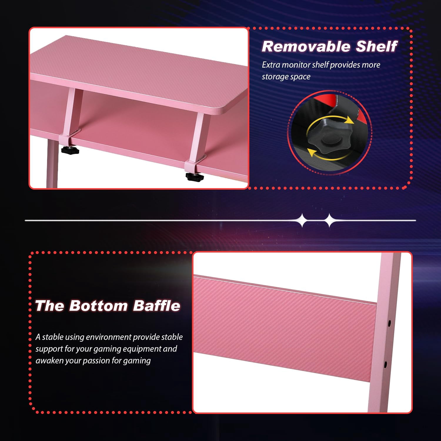 YRLLENSDAN L Shape Gaming Desk Table, 50 Inch Corner PC Gaming Desk with Monitor Stand, L-Shaped Computer Desk Table, Gamer Work Desk for Home Office, Pink