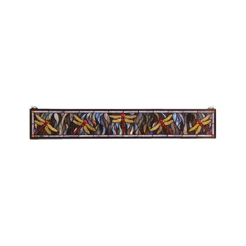 Meyda Hand Crafted Designed Art Decorative Panel 40.5""W X 6.5""H Tiffany Dragonfly Stained Glass Window
