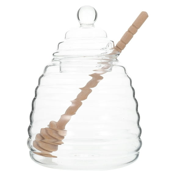 1 Set of Clear Honey Jar Glass Honey Dispenser Stirring Rod Glass Storage Jar