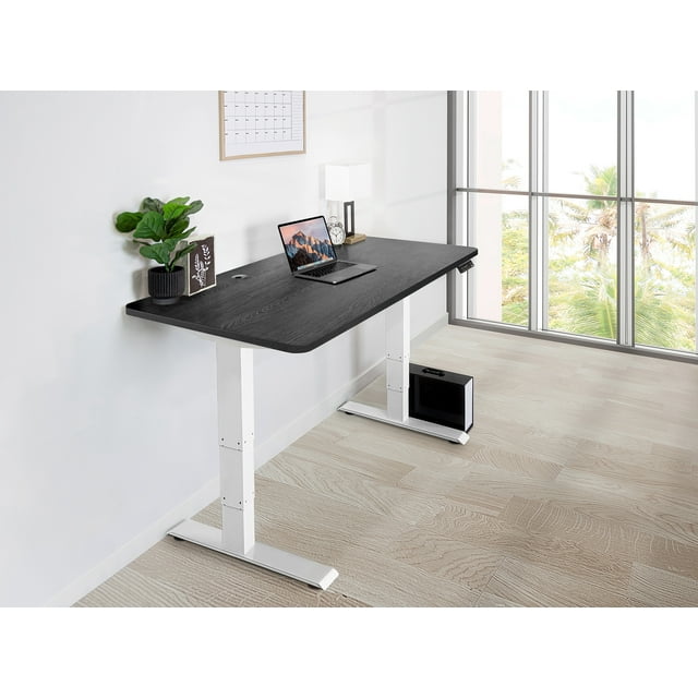 EFFYDESK Business Height Adjustable Home Office Computer Standing Desk with Cable Management Tray (47"×29") Oak Black on White Frame