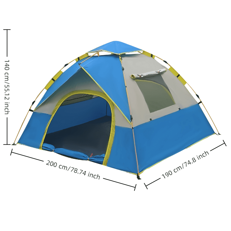 4-Person Camping Tent with Sun & Rain Protection, Quick Setup, Mesh Screen & Removable Ceiling, Reinforced Design for Outdoor Adventures and Family Use, Blue