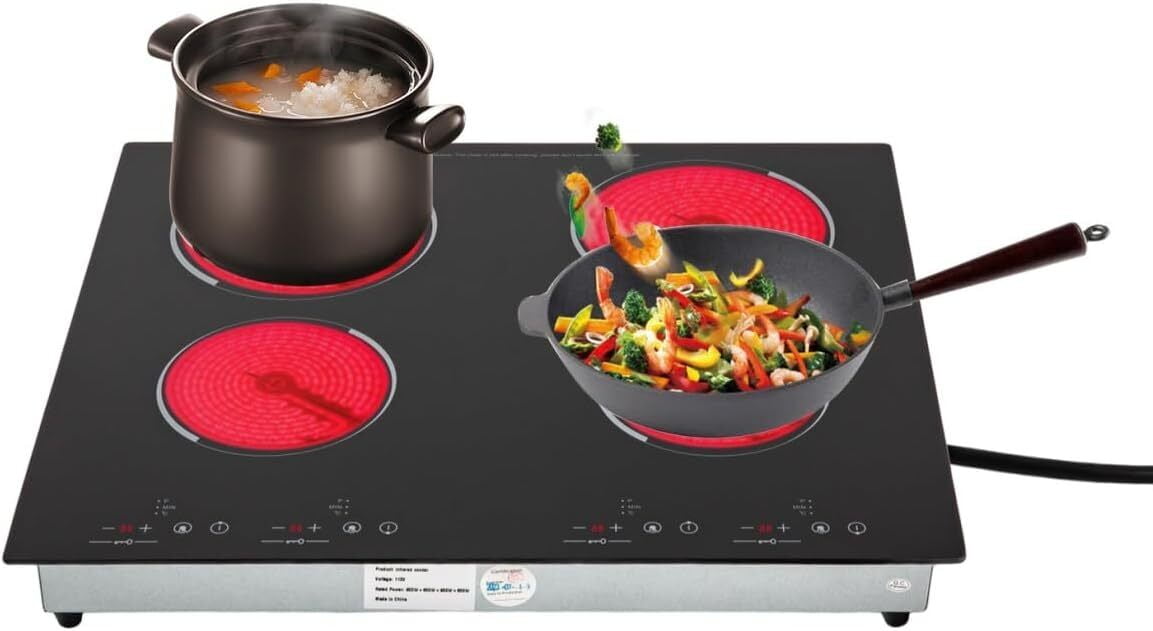 PEAKORA23 Inch Countertop Electric Cooktop 4 Burner,110V Plug in Electric Stovetop