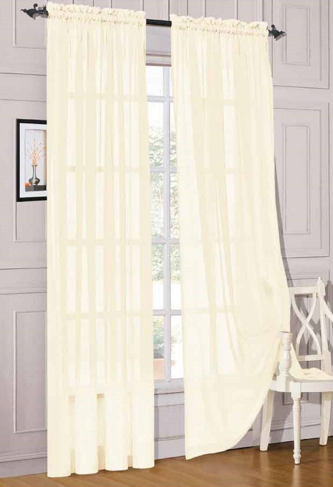 1pc sheer window curtain w/ rod pocket voile panel drape ivory color 84'' lenght 