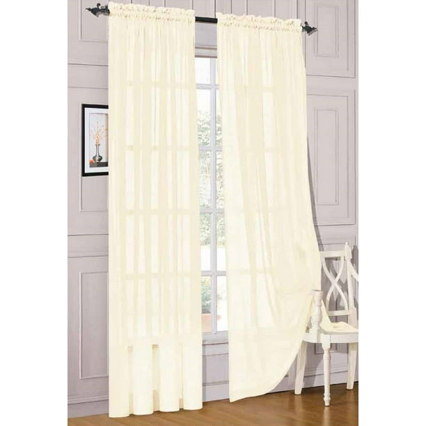 2pc Ivory Solid Sheer Voile Window Curtain Set, Two (2) Rod Pocket
