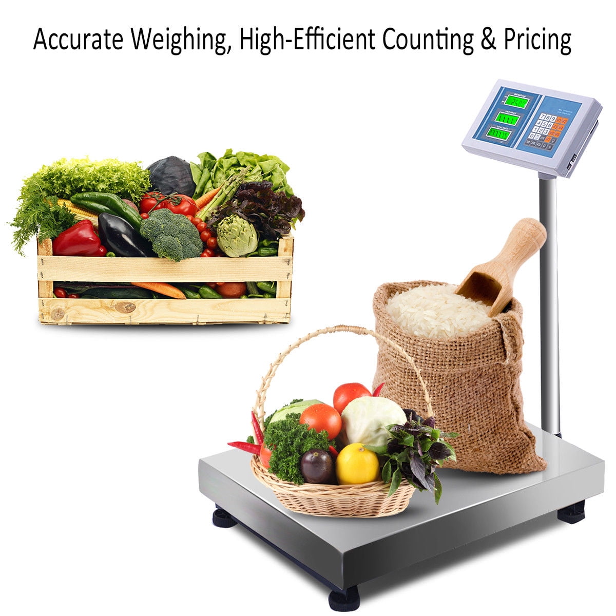 Silver Giantex 660lbs Weight Computing Digital Scale Floor Platform Scale for Weighing Luggage Package Shipping Mailing Postal Scale with Accurate LB/KG Price Calculator High-Definition Displa 