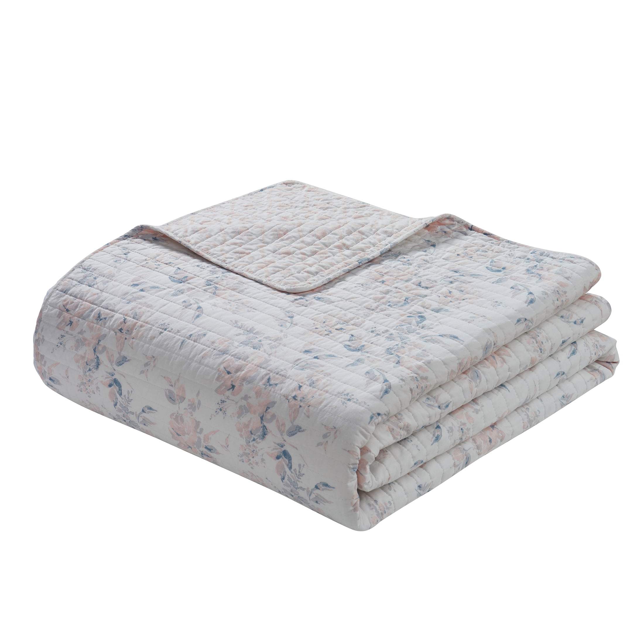 My Texas House Rebecca Adult 3-Piece White/Pink Floral Reversible Cotton Quilt Set, Full/Queen