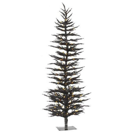 5' Pre-Lit Black Laser Artificial Christmas Tree- Orange LED Lights