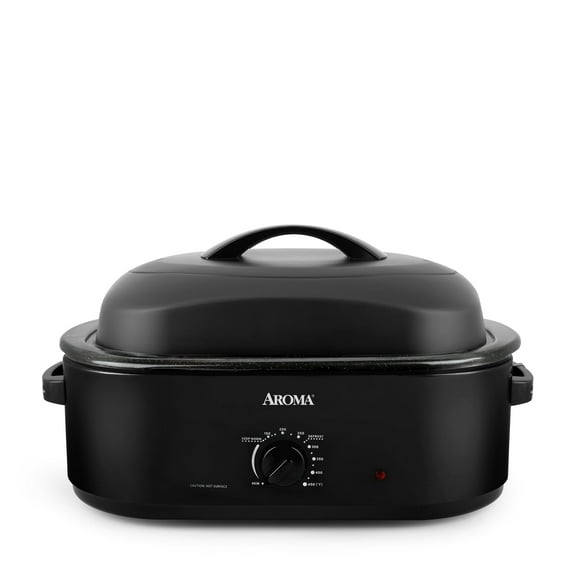 Aroma 576oz Electric Roaster Oven with High Dome Lid, 8X Bonded Granite Enamel, Black Restored