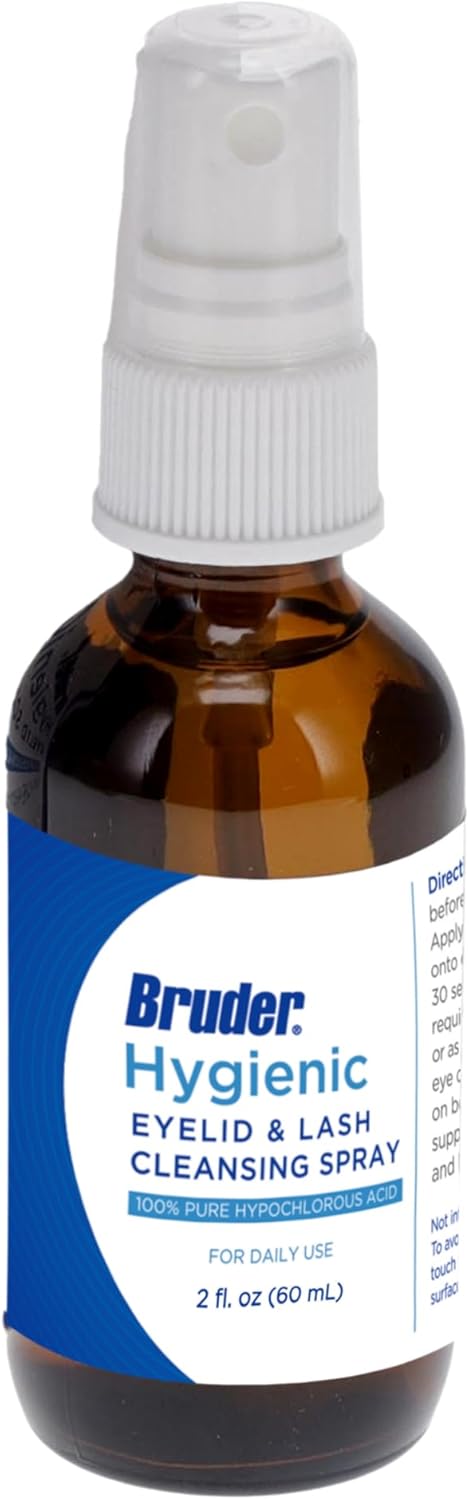 Bruder Hygienic Eyelid Solution Spray - Non-Irritating Pure Hypochlorous in saline, Calm, Skincare, Daily Use Eyelid and Lash Cleanser, Eye Cleansing Spray (60mL)