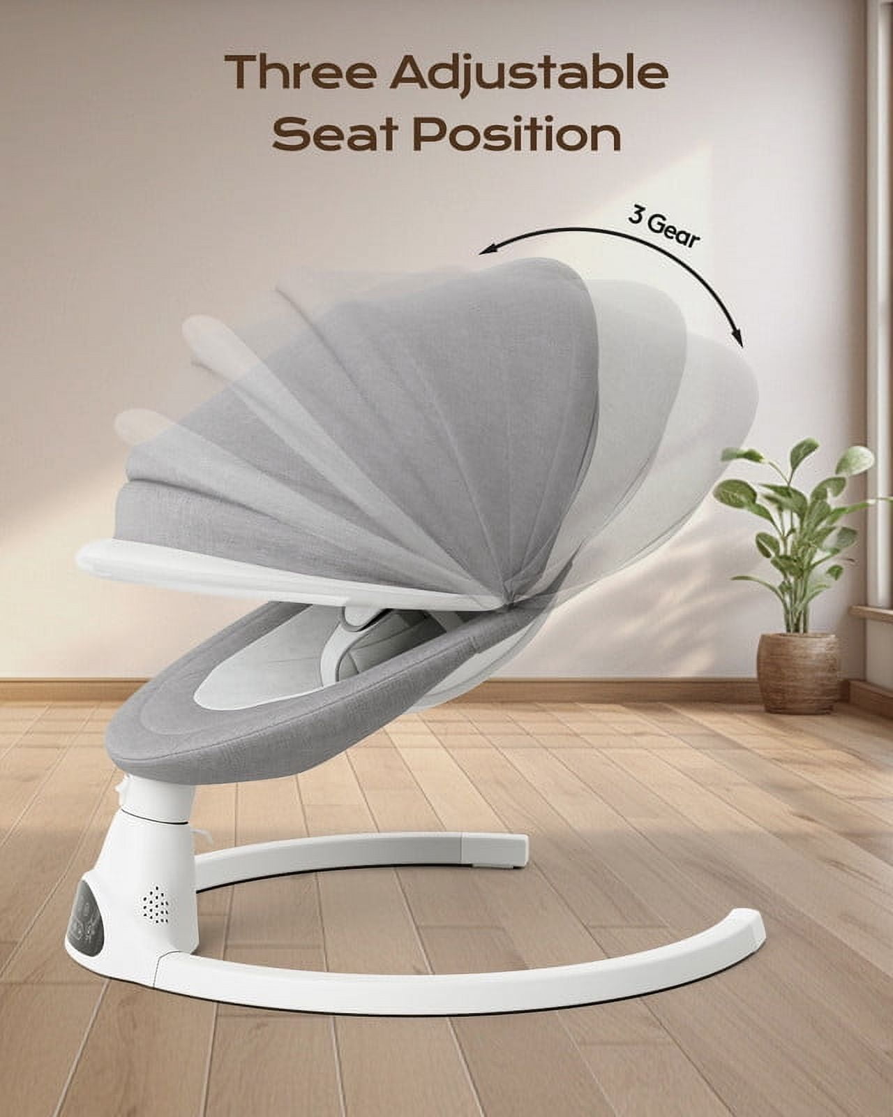 Babyomi Baby Swing for Infants, Bluetooth Control, 5 Speed Settings, 10 Nursery Rhyme, 0-12Months, Gray