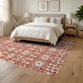 thumbnail image 3 of ODIKA 6'x9' Red Cream Geometric Star Medallion Washable Area Rug Intricate Diamond Mosaic Starburst Symmetrical for Queen Size Bedroom, Under Bed, Master Suite, Easy Care, Non-Shedding, 3 of 7